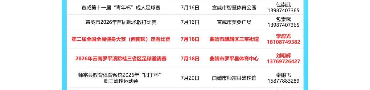 曲靖市避暑期间体育赛事活动、体育场馆惠民开放指南